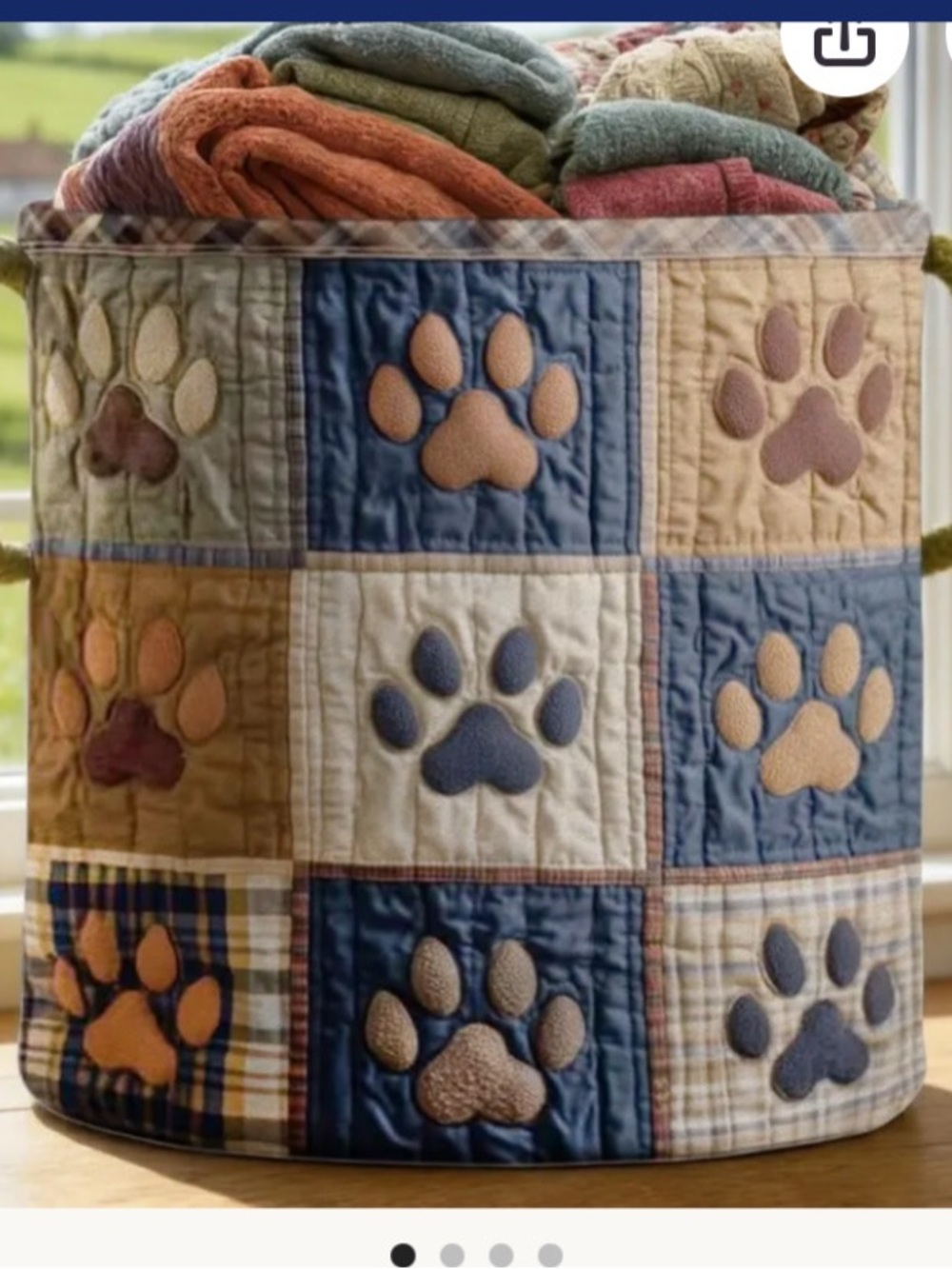 Patchwork Paw Print Storage Basket - Blue, Tan, Cream